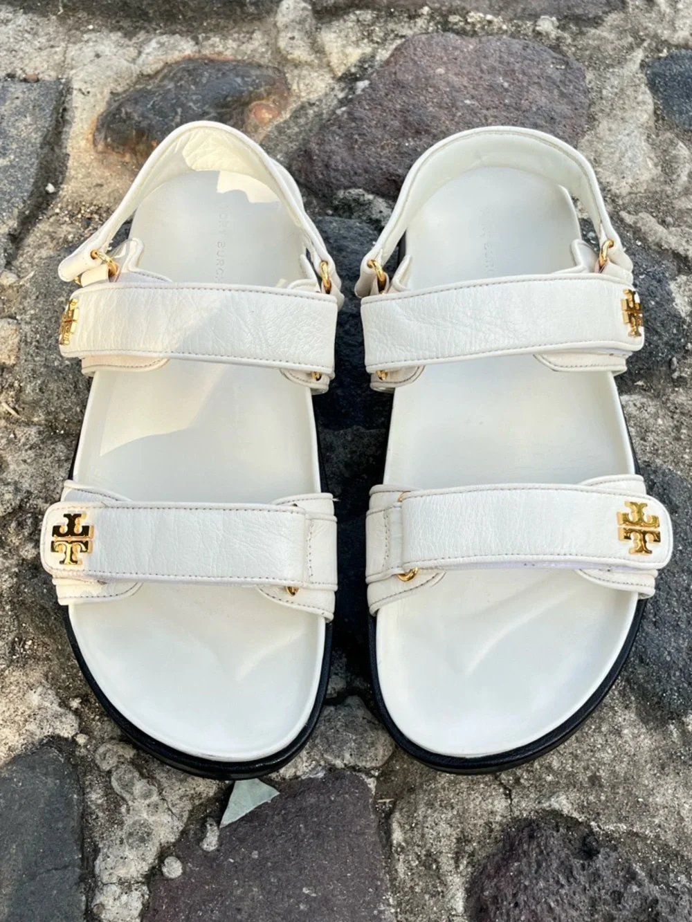 Tory Burch Kira Logo Ivory Leather Sport Sandals
